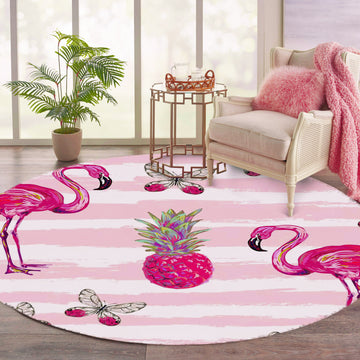 Infinity Round Tropical Flamingo Rug for Living Room Decor