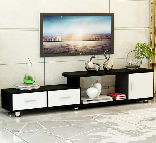 Adjustable Extendable TV Stand Modern Design Black and White