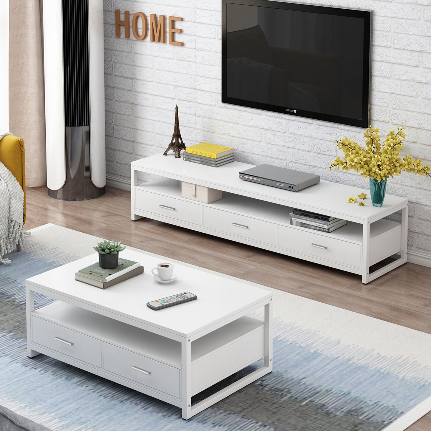 Vivo Modern TV Cabinet Entertainment Unit with Drawers (White)