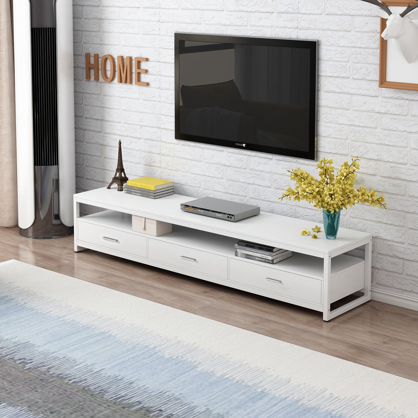 Vivo Modern TV Cabinet Entertainment Unit with Drawers (White)