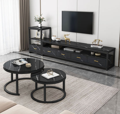 Luxor Designer Marble Look TV Cabinet Entertainment Unit Black