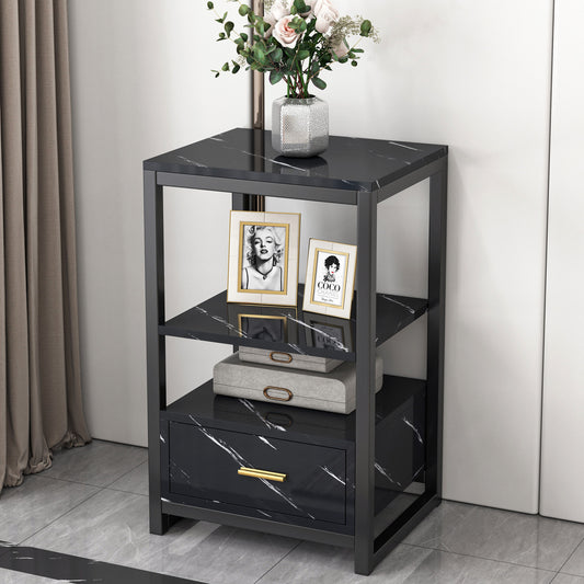 Luxor Designer Marble Look Side Table Nightstand Black