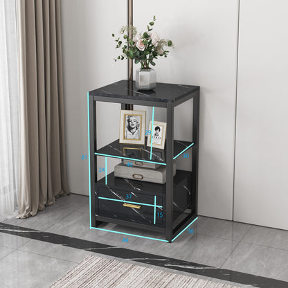 Luxor Designer Marble Look Side Table Nightstand Black