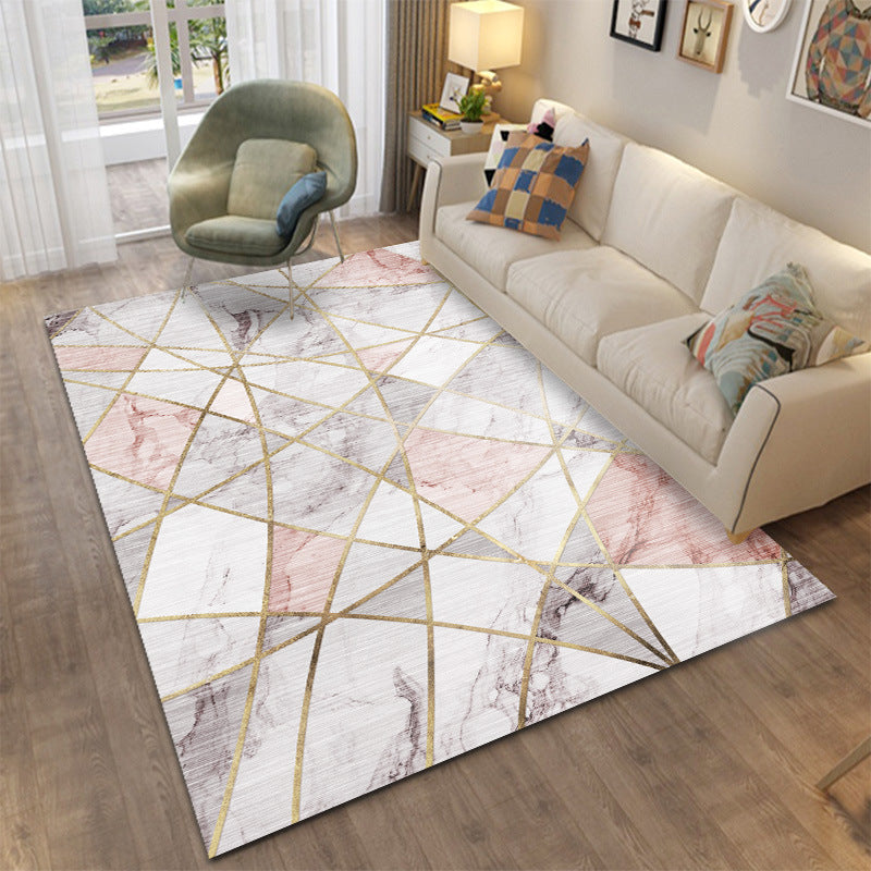 160 x 120 Pink Marble Pattern Rug Easy-Clean Comfort Carpet Mat