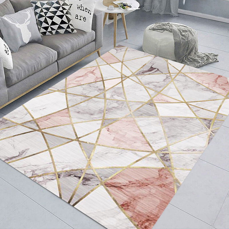 160 x 120 Pink Marble Pattern Rug Easy-Clean Comfort Carpet Mat