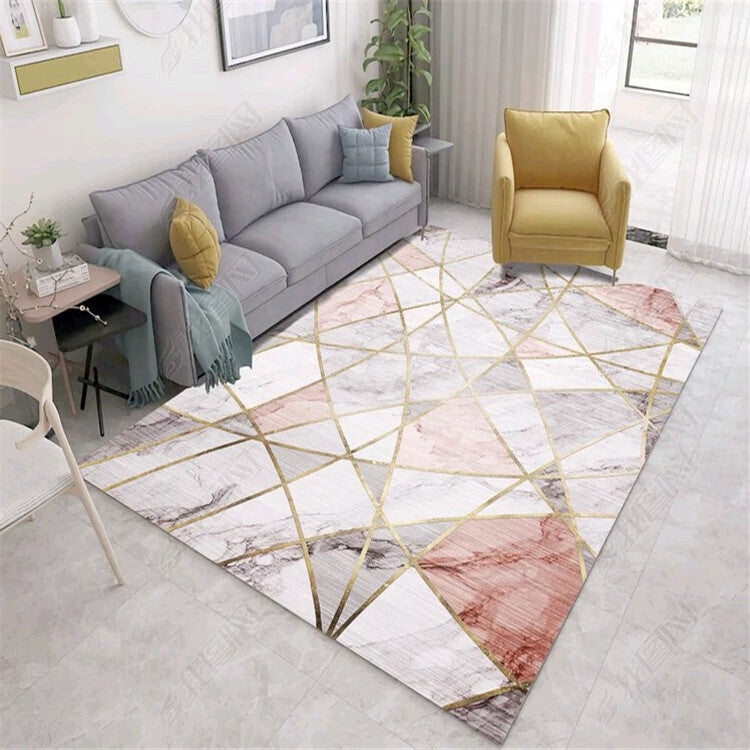 160 x 120 Pink Marble Pattern Rug Easy-Clean Comfort Carpet Mat