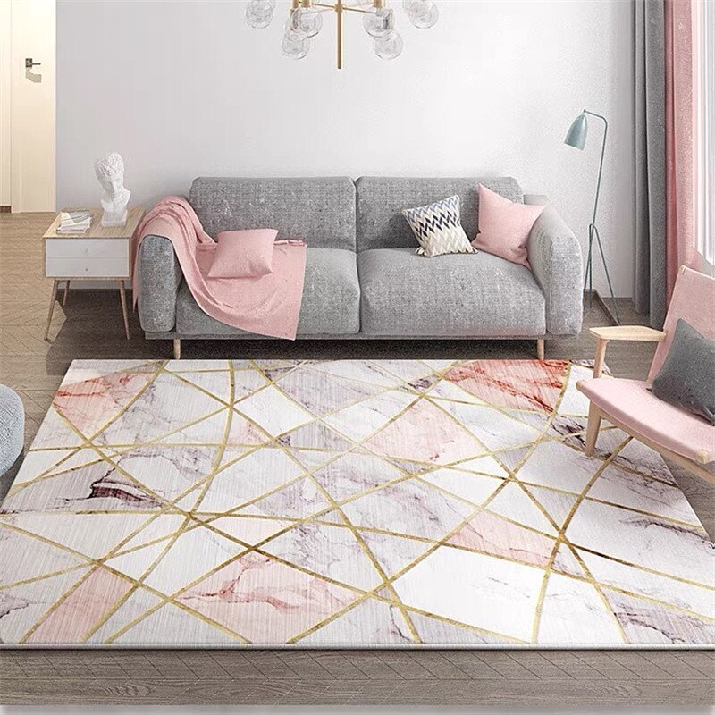 160 x 120 Pink Marble Pattern Rug Easy-Clean Comfort Carpet Mat