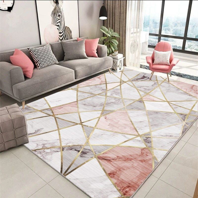 160 x 120 Pink Marble Pattern Rug Easy-Clean Comfort Carpet Mat