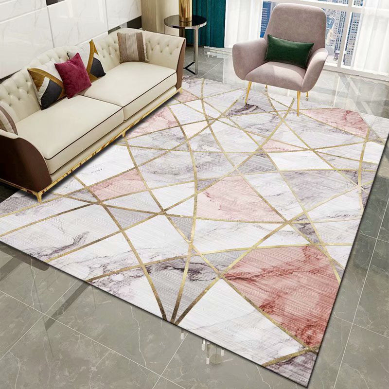 160 x 120 Pink Marble Pattern Rug Easy-Clean Comfort Carpet Mat