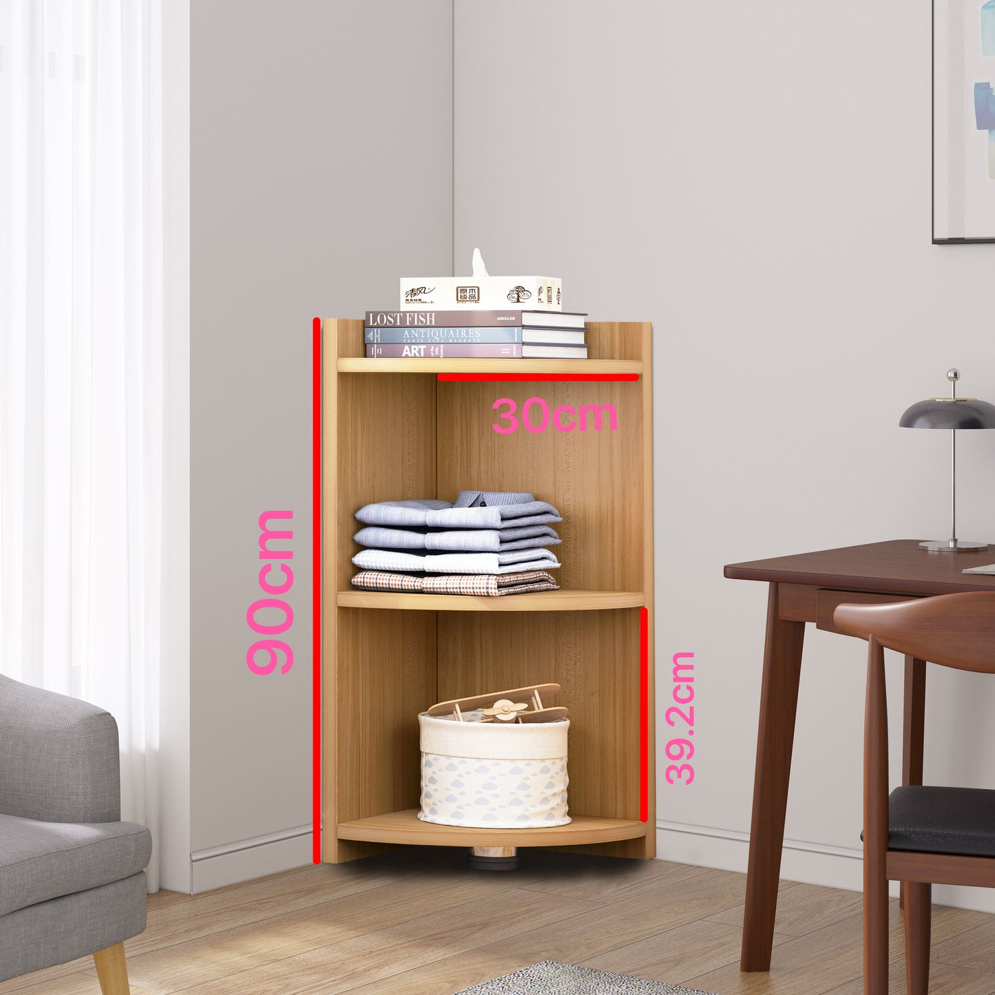 Stylish Wooden Corner Shelf Unit Home Decor Oak