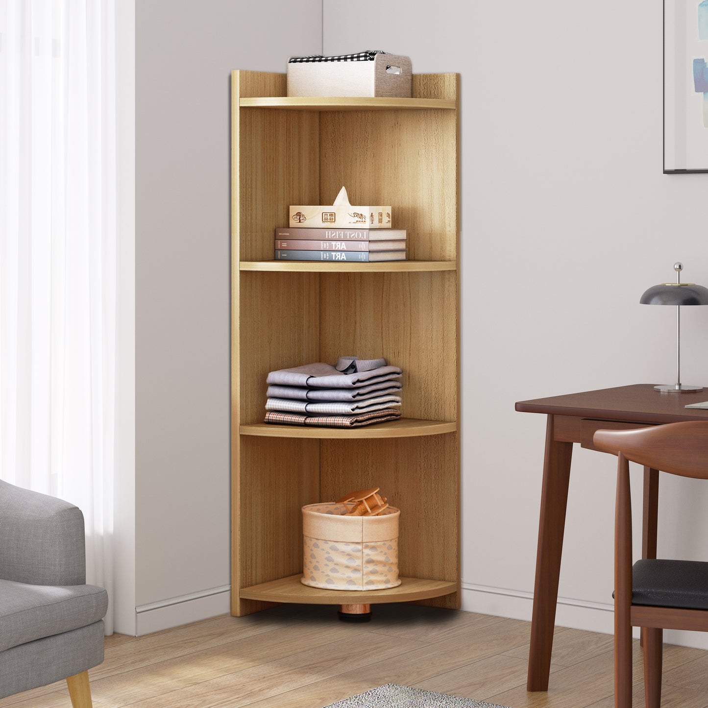 Stylish 4-Tier Wooden Corner Shelf Unit Oak