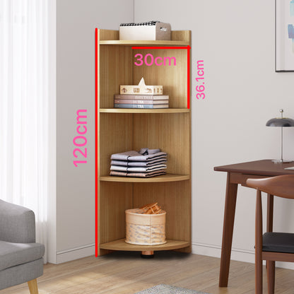 Stylish 4-Tier Wooden Corner Shelf Unit Oak