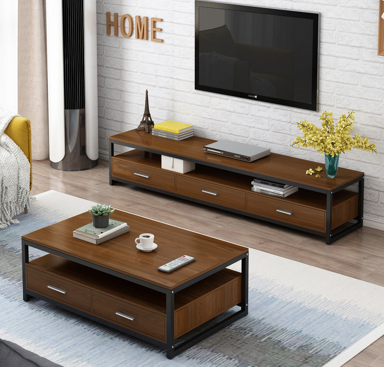 Vivo Modern Coffee Table with Storage Drawers (Walnut)