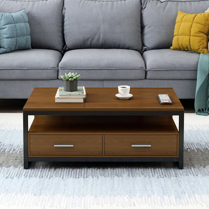 Vivo Modern Coffee Table with Storage Drawers (Walnut)