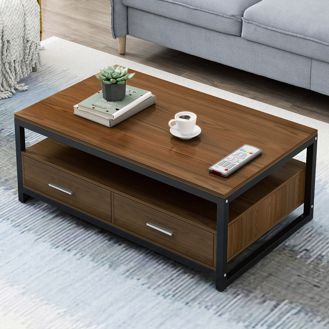 Vivo Modern Coffee Table with Storage Drawers (Walnut)