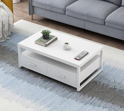 Vivo Modern Coffee Table with Storage Drawers (White)