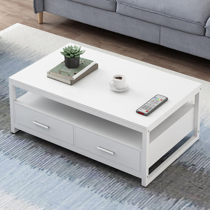 Vivo Modern Coffee Table with Storage Drawers (White)