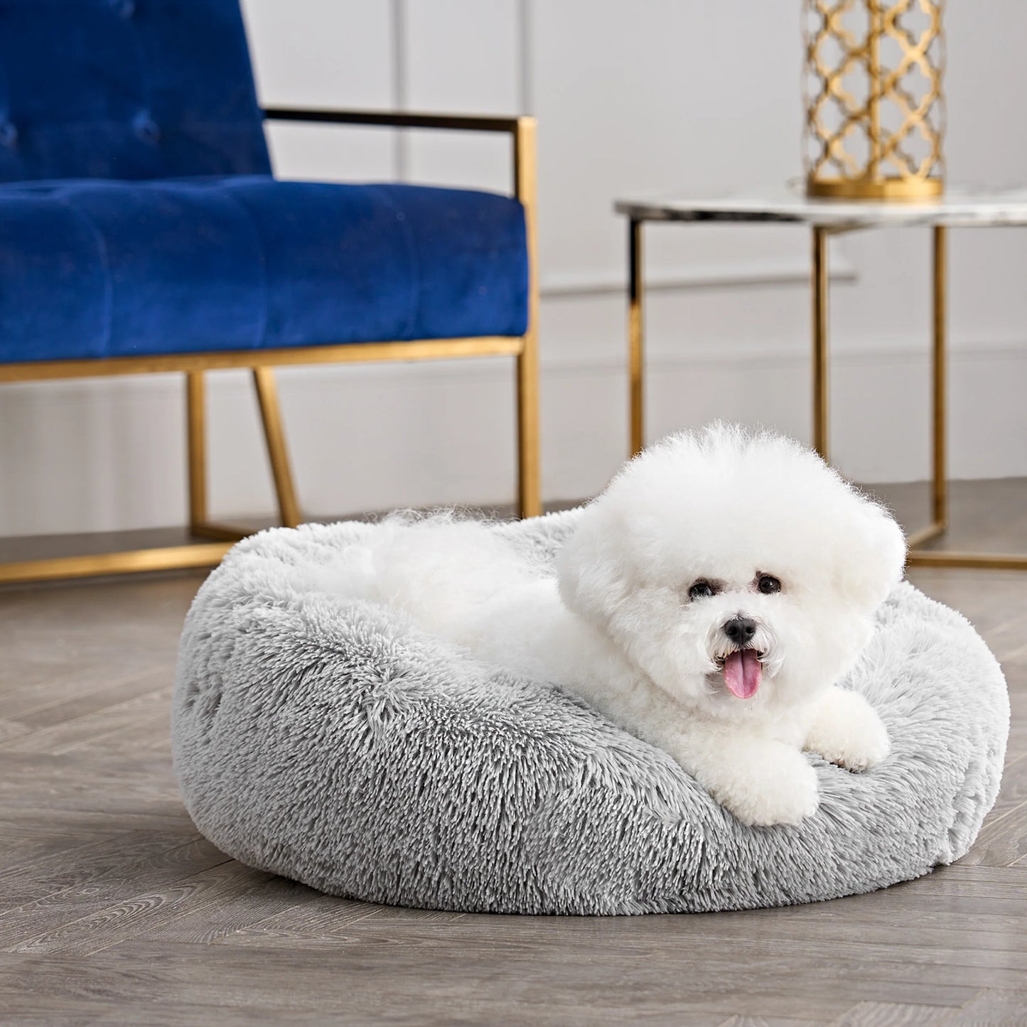 40cm Cozy Plush Soft Fluffy Pet Bed for Dogs and Cats Light Grey