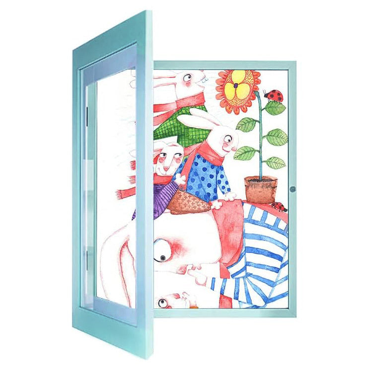 Wooden Kids Art Frame Display and Artwork Storage Holds 150 Drawings (Blue)