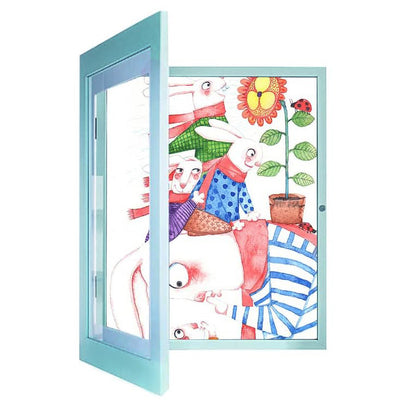 Wooden Kids Art Frame Display and Artwork Storage Holds 150 Drawings (Blue)