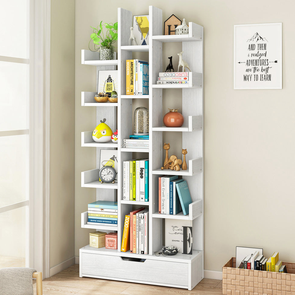 18-Shelf Stylish Bookcase Storage Organizer White