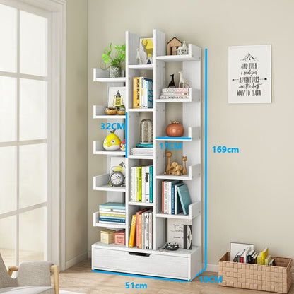 18-Shelf Stylish Bookcase Storage Organizer White