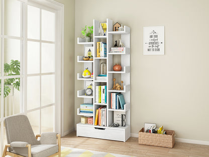 18-Shelf Stylish Bookcase Storage Organizer White