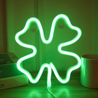 Four-Leaf Clover LED Neon Light Sign Lucky Decor Lamp