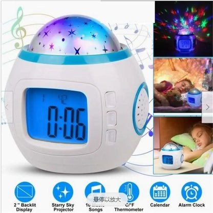 Starry Sky Projection Digital Alarm Clock with Music and Calendar