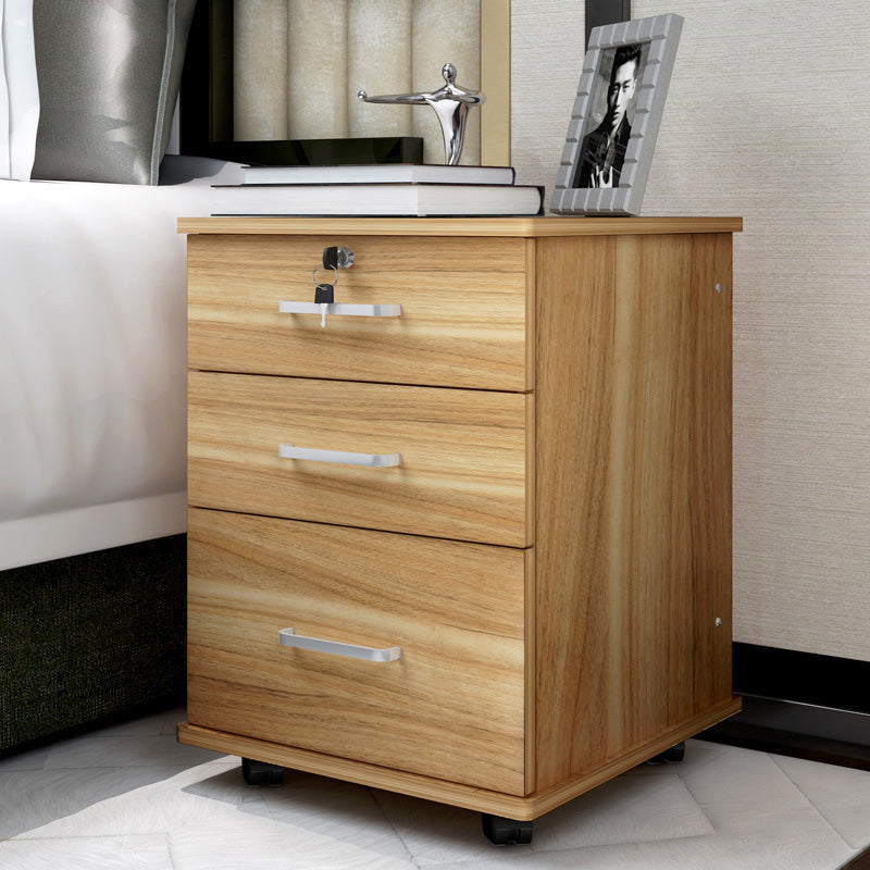 Natural Oak 3 Drawer Bedside Table with Wheels for Bedroom Storage