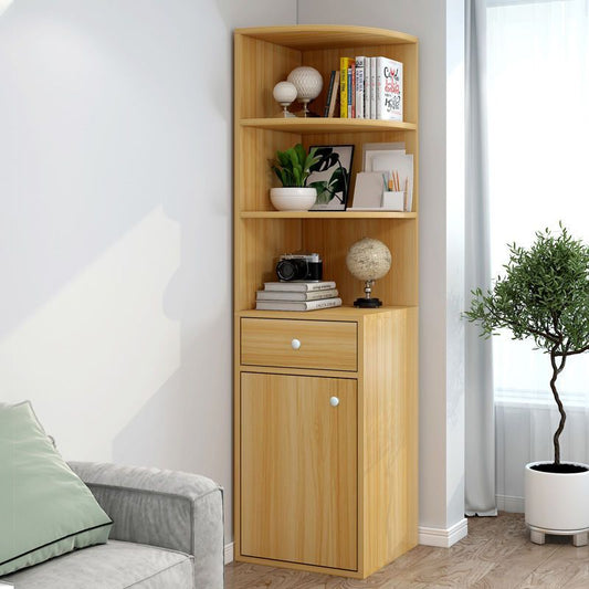 Stylish Wooden Corner Shelf Unit with Cabinet and Drawer Oak