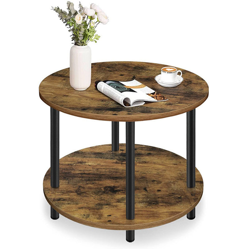 Rustic Wood & Metal Round Coffee Table with Storage Shelf Wood & Metal