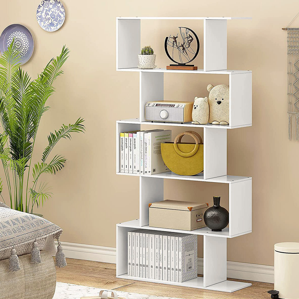 5 Tier Modern White Bookshelf Display Storage Shelving Unit Home Office