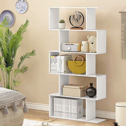 5 Tier Modern White Bookshelf Display Storage Shelving Unit Home Office