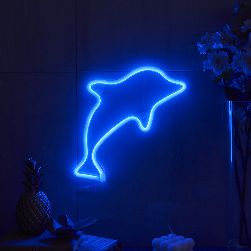 Dolphin Neon Light LED Lamp Free Standing Decor Sign