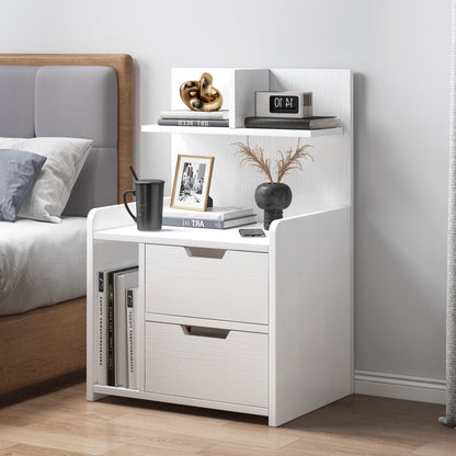 Elegant Tall Bedside Table with Drawers and Shelf White