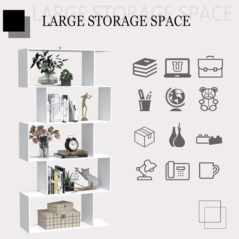 5 Tier Modern White Bookshelf Display Storage Shelving Unit Home Office