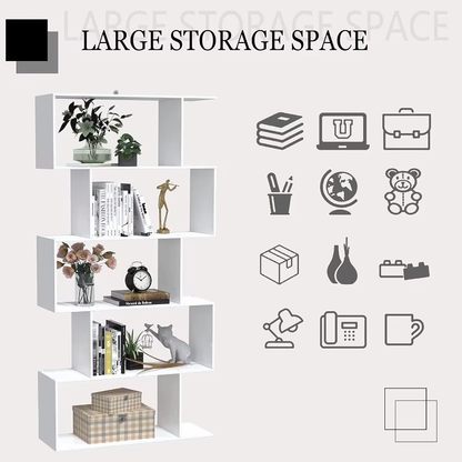 5 Tier Modern White Bookshelf Display Storage Shelving Unit Home Office