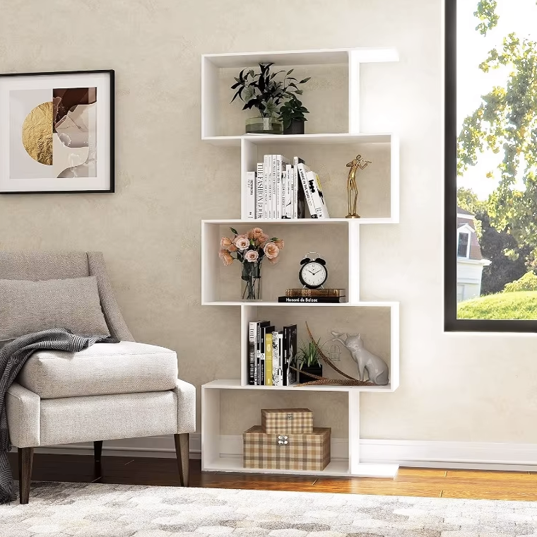 5 Tier Modern White Bookshelf Display Storage Shelving Unit Home Office