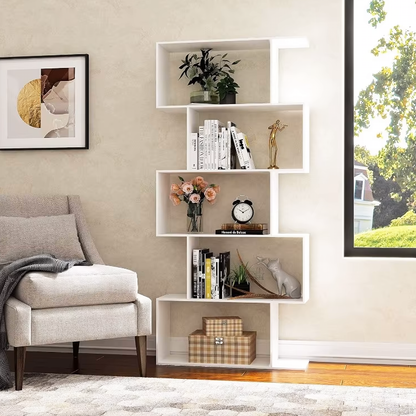 5 Tier Modern White Bookshelf Display Storage Shelving Unit Home Office