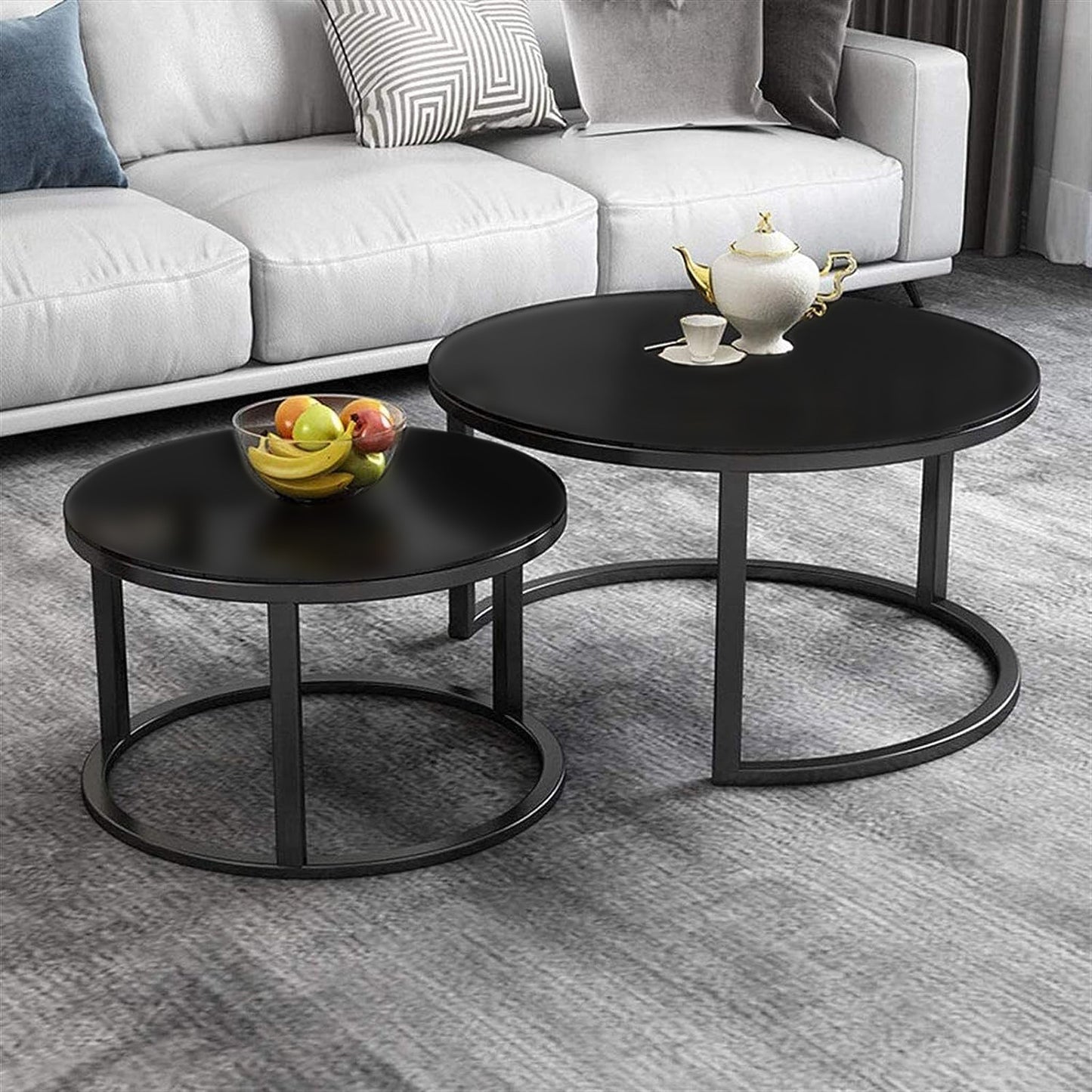 Stylish Black Nesting Coffee Tables Modern Living Room Furniture Set