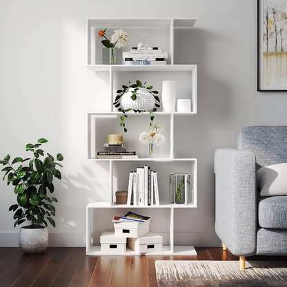 5 Tier Modern White Bookshelf Display Storage Shelving Unit Home Office