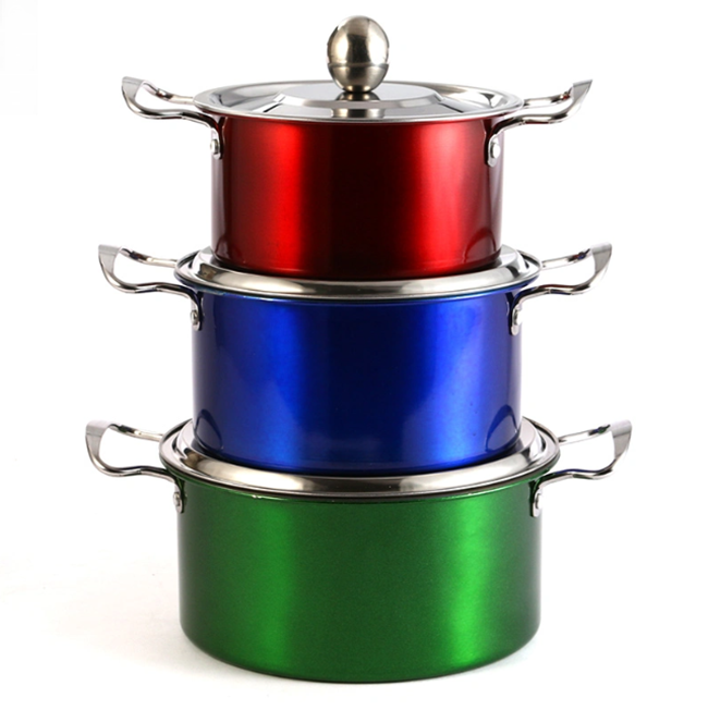 3-Piece Stainless Steel Cookware Set Colorful Metallic Finish