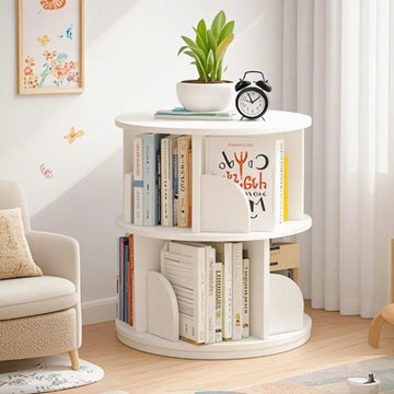 2 Tier 360-Degree Rotating Display Shelf Bookcase Organizer (White)