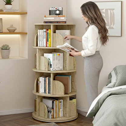 4 Tier 360-Degree Rotating Display Shelf Bookcase Organizer Coastal Oak
