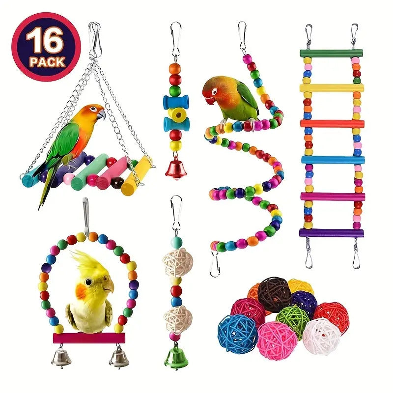 Interactive Bird Toys Set for Cage Enrichment and Fun