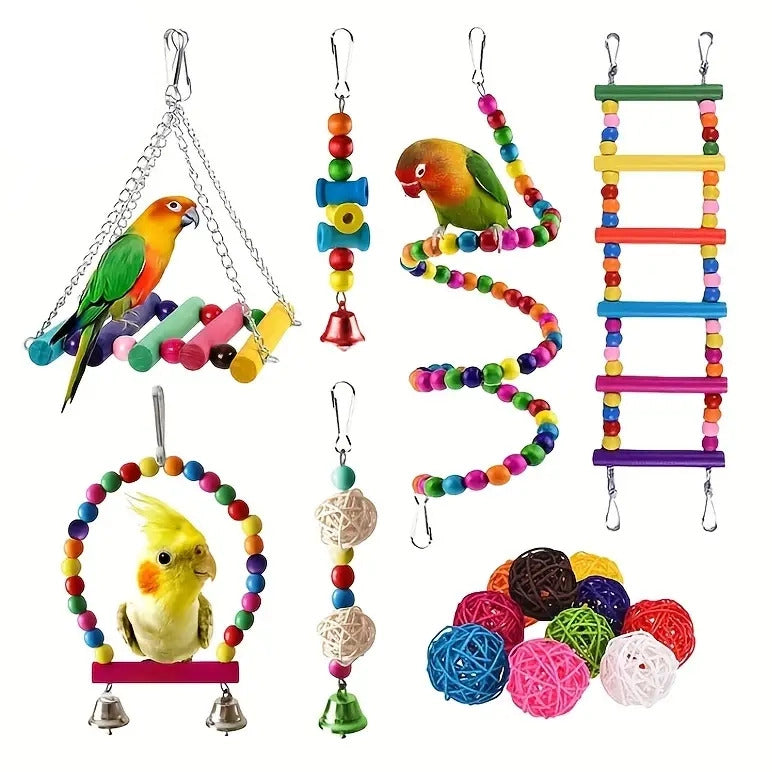 Interactive Bird Toys Set for Cage Enrichment and Fun