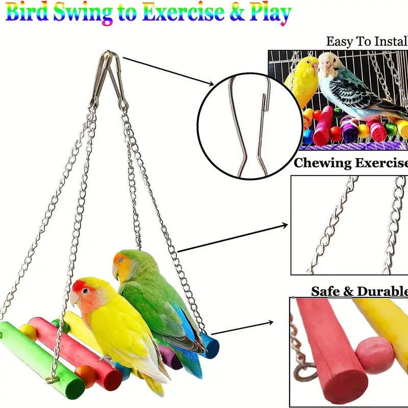 Interactive Bird Toys Set for Cage Enrichment and Fun