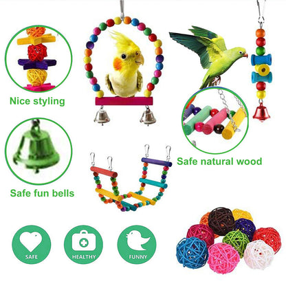 Interactive Bird Toys Set for Cage Enrichment and Fun