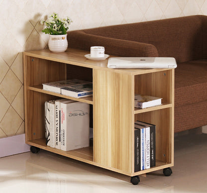 Compact Rolling Sofa Side Table with Magazine Shelf Oak